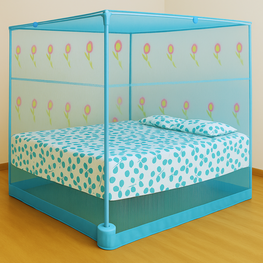 RN ENTERPRISE Polyester Adults Washable Elegant Floral Designing Queen Size Bed Box (6/6 x 7/7 Feet) Mosquito Net