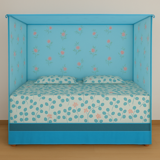 RN ENTERPRISE Cotton Adults Washable Double Bed Light Blue (6 x 7) Mosquito Net  (Light Blue, Bed Box)