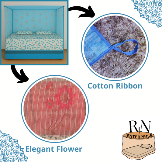 RN ENTERPRISE Cotton Adults Washable Double Bed Light Blue (6 x 7) Mosquito Net  (Light Blue, Bed Box)