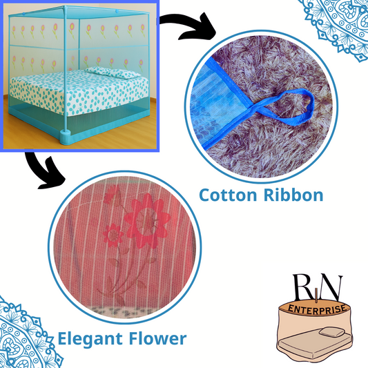 RN ENTERPRISE Polyester Adults Washable Elegant Floral Designing Queen Size Bed Box (6/6 x 7/7 Feet) Mosquito Net