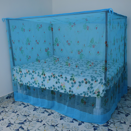 RN ENTERPRISE Cotton Adults Washable Double Bed Light Blue (6 x 7) Mosquito Net